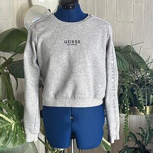 GUESS Los Angeles Light Gray Crewneck Sweatshirt with Sleeve Logo Tape